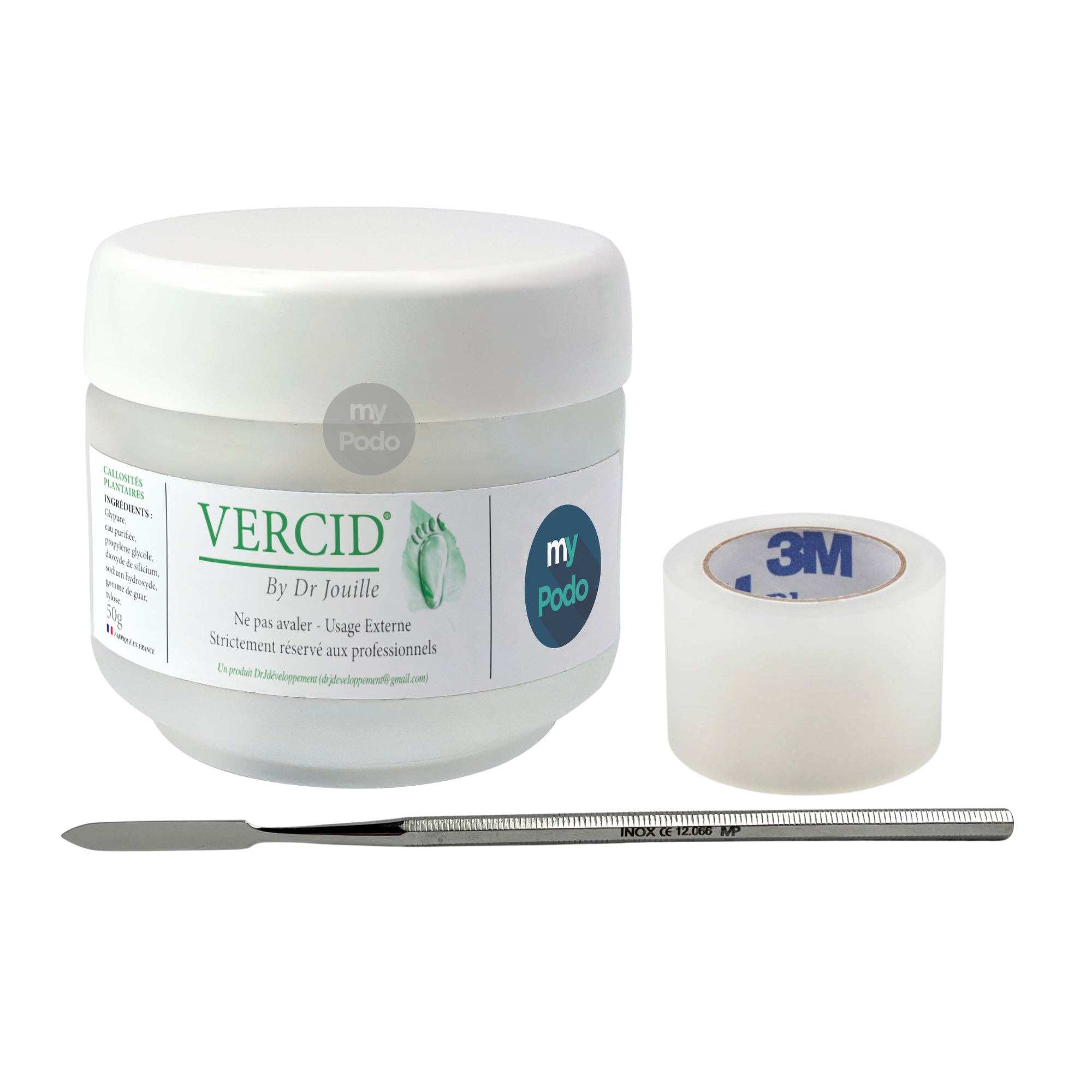 Kit Vercid du Docteur Jouille - Pot 50 g + Spatule à ciment + Rouleau de blenderm Vercid by Dr Jouille