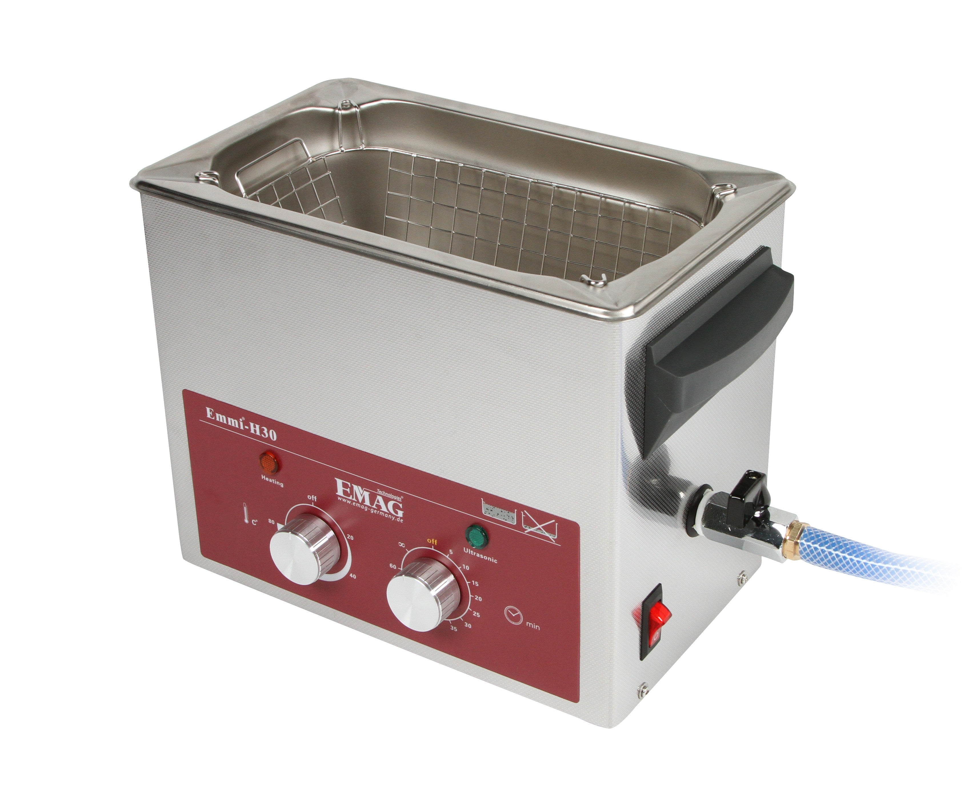 Nettoyeur à ultrasons tout en inox 3L - Emmi-H30 avec robinet de vidange