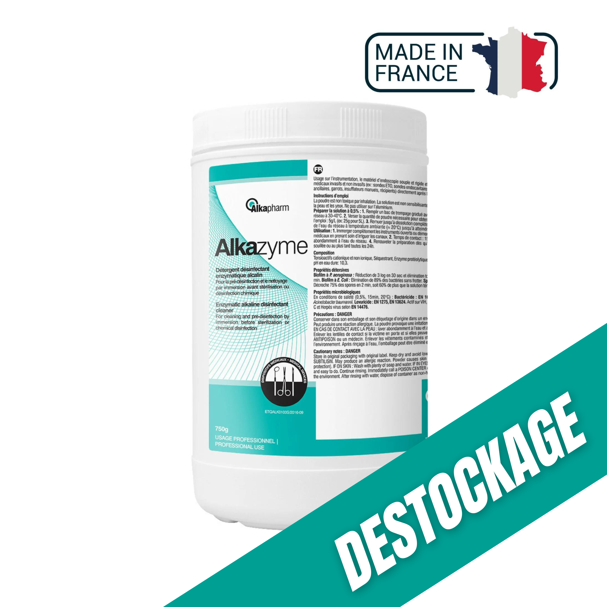 Alkazyme - Détergent désinfectant enzymatique alcalin - Pot de 750 g - Alkapharm // DESTOCKAGE