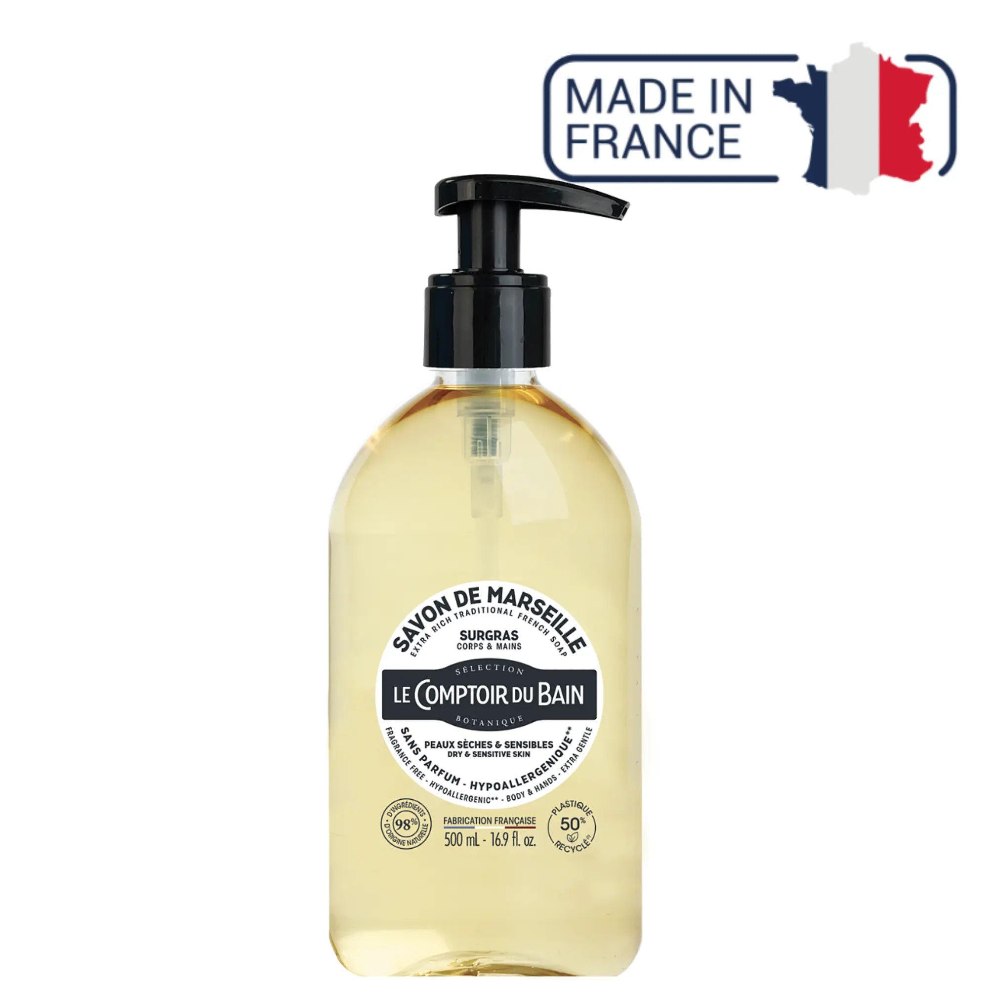 Hypoallergenic liquid Marseille soap - 500ml - Le Comptoir du Bain